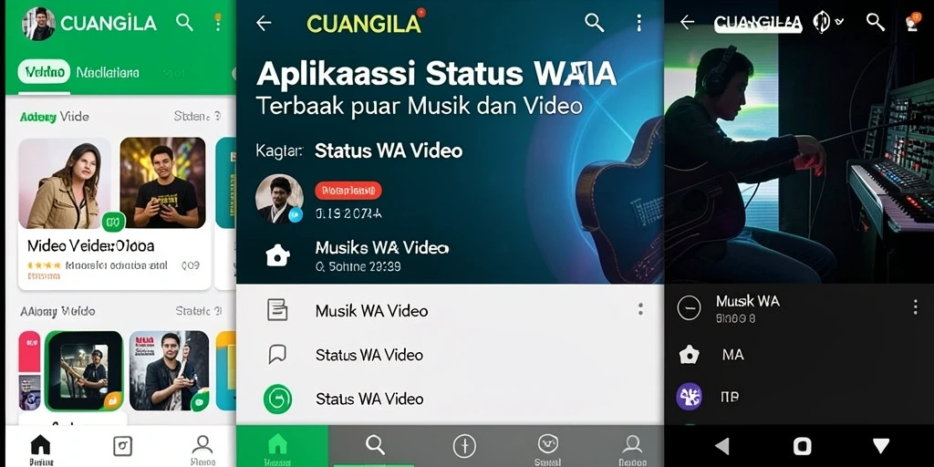 Tampilan antarmuka pengguna CUANGILA untuk Status WA Video yang menarik.