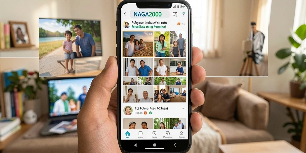 Tampilan antarmuka NAGA2000 dengan fitur kolase foto yang beragam.