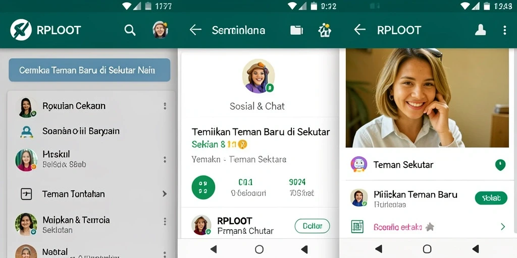Tampilan antarmuka aplikasi RPLOOT untuk mencari teman baru.