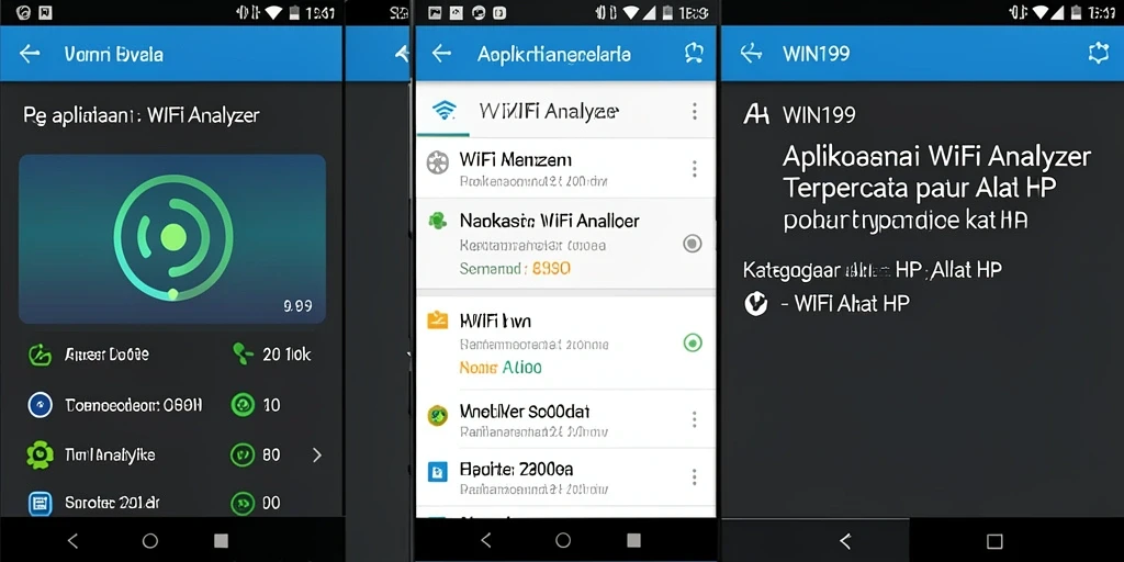 Antarmuka aplikasi WIN199 yang menampilkan analisis jaringan WiFi.